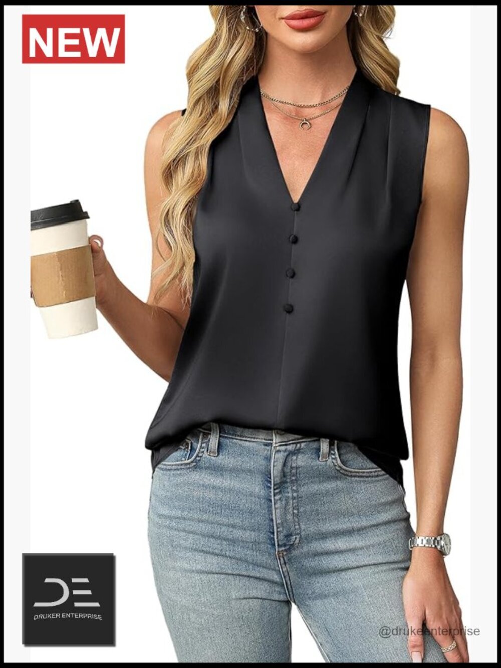 Silk Satin V Neck Sleeveless Tank Top Dressy Blouse Business Casual